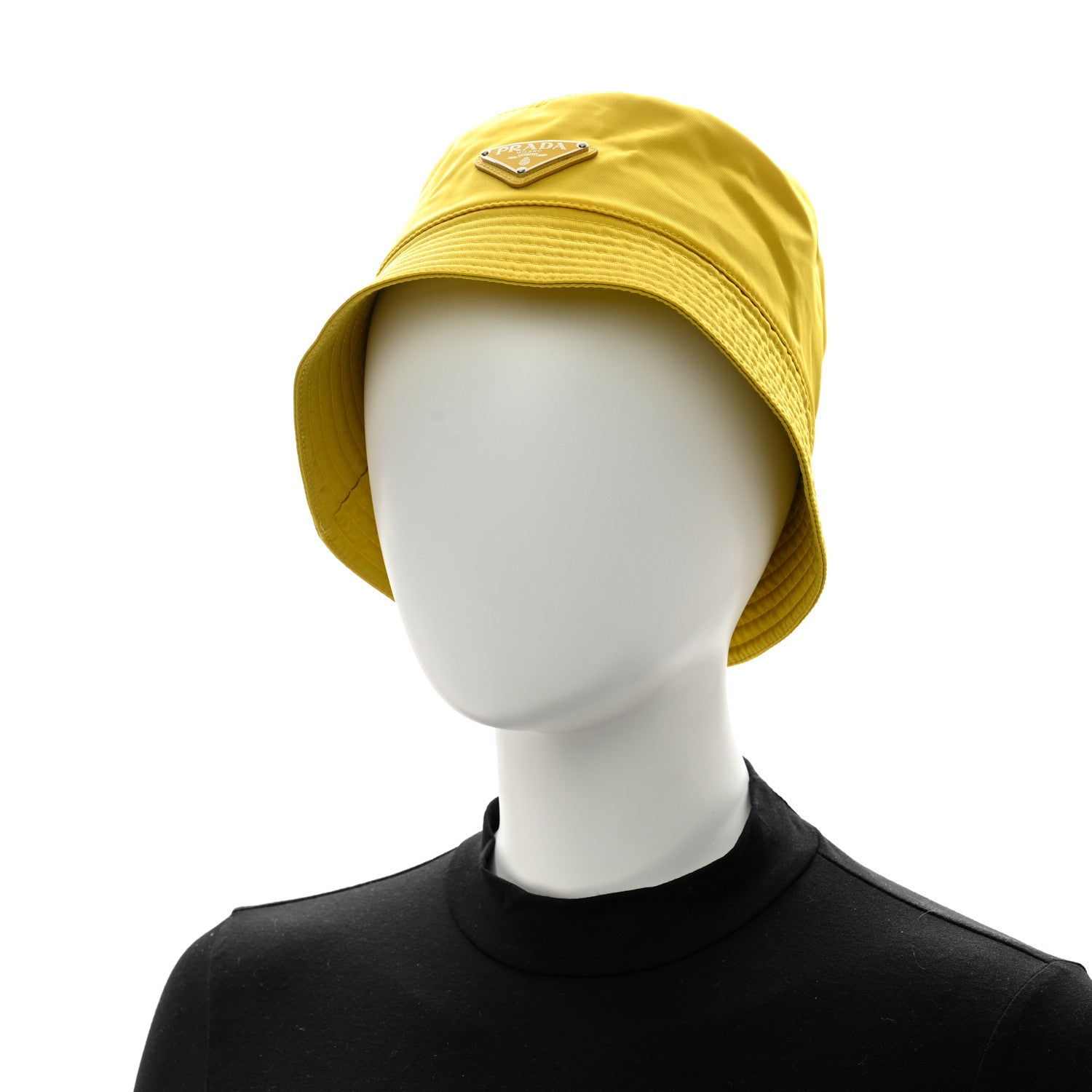 Prada Re-Nylon Metal Triangle Logo Mens Bucket Hat M Giallo 2 of 8