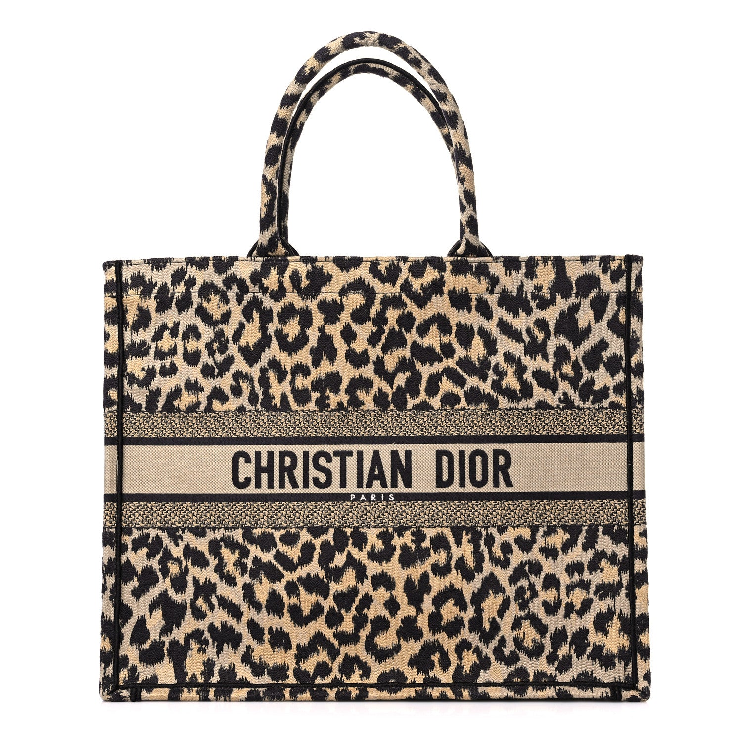 Christian Dior Canvas Mizza Embroidered Large Leopard Book Tote Beige 1 of 10