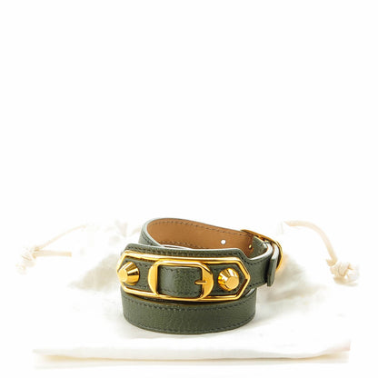 Balenciaga Chevre Hamilton Gold Metallic Edge Hardware Triple Tour M Bracelet Vert Lichen 3 of 8