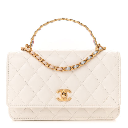 Chanel Shiny Calfskin Quilted Multicolor Top Handle Wallet On Chain WOC White 1 of 14