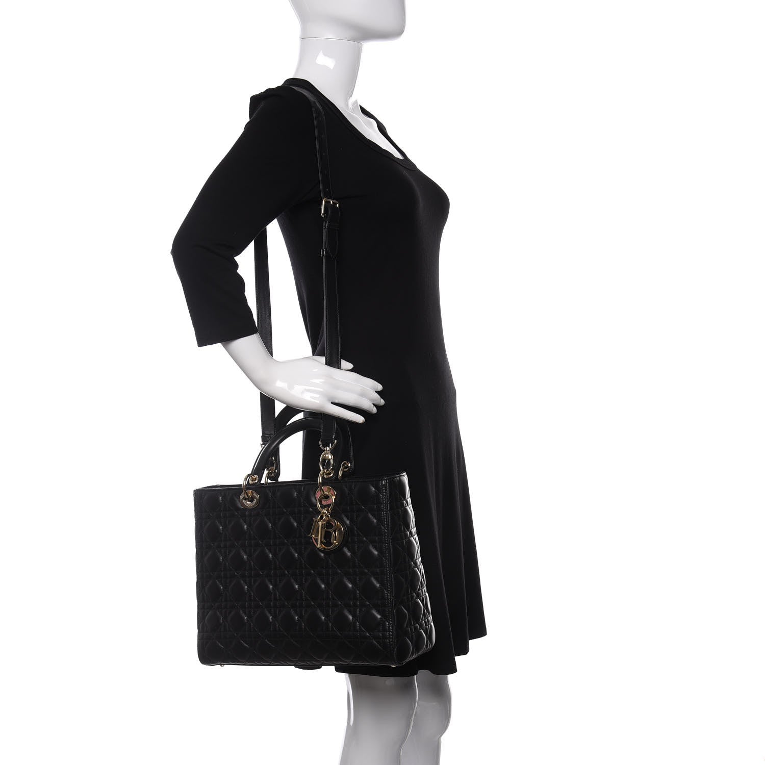 Christian Dior Lambskin Cannage Large Lady Dior Black 2 of 10