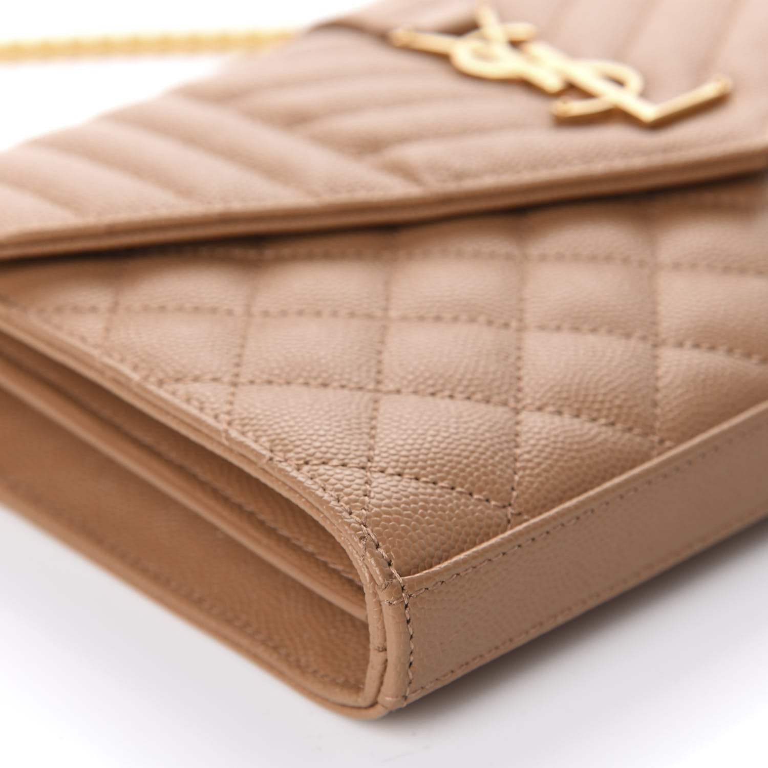 Saint Laurent Grain De Poudre Mixed Matelasse Triquilt Monogram Chain Wallet Dune 6 of 11