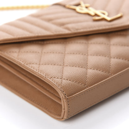 Saint Laurent Grain De Poudre Mixed Matelasse Triquilt Monogram Chain Wallet Dune 6 of 11