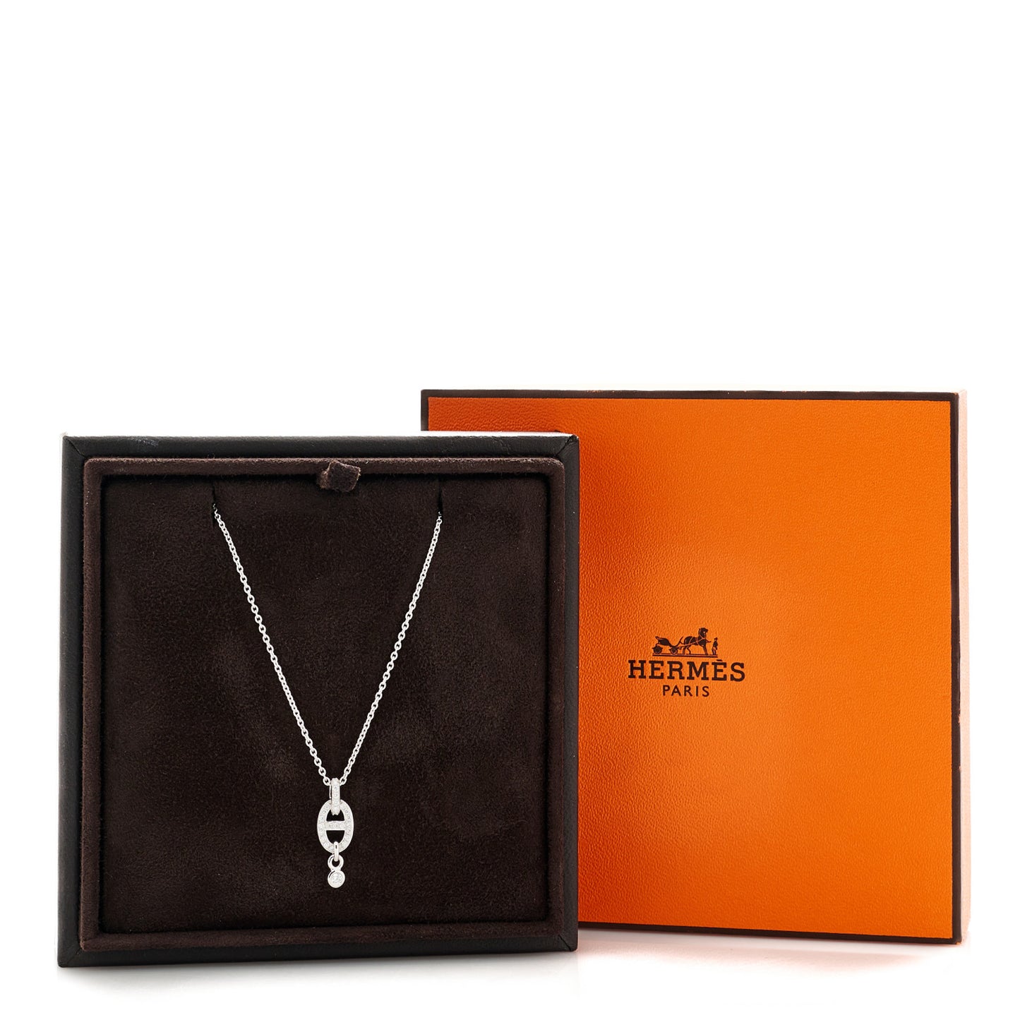 18K White Gold Diamond PM Chaine d'Ancre Enchainee Necklace