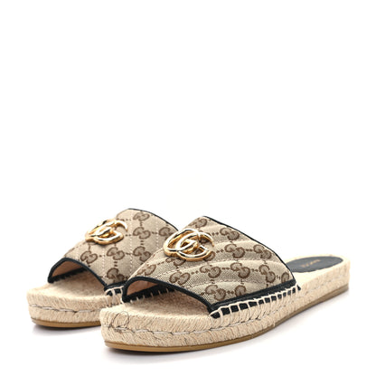 Gucci Monogram Matelasse GG Marmont Espadrille 20mm Slide Sandals 39.5 Beige Ebony Black 4 of 9