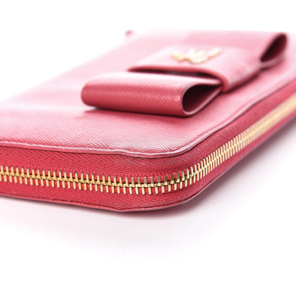 Prada Saffiano Fiocco Bow Zip Around Wallet Peonia 10 of 15