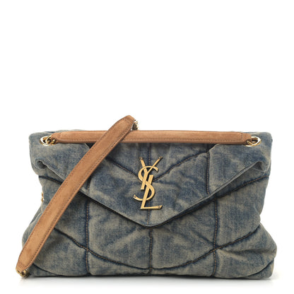 Saint Laurent Denim Quilted Small Loulou Puffer Monogram Chain Satchel Blue Cinnamon 1 of 8