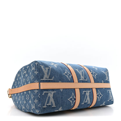 Louis Vuitton Denim Monogram New LV Remix Keepall Bandouliere 45 Blue 3 of 8