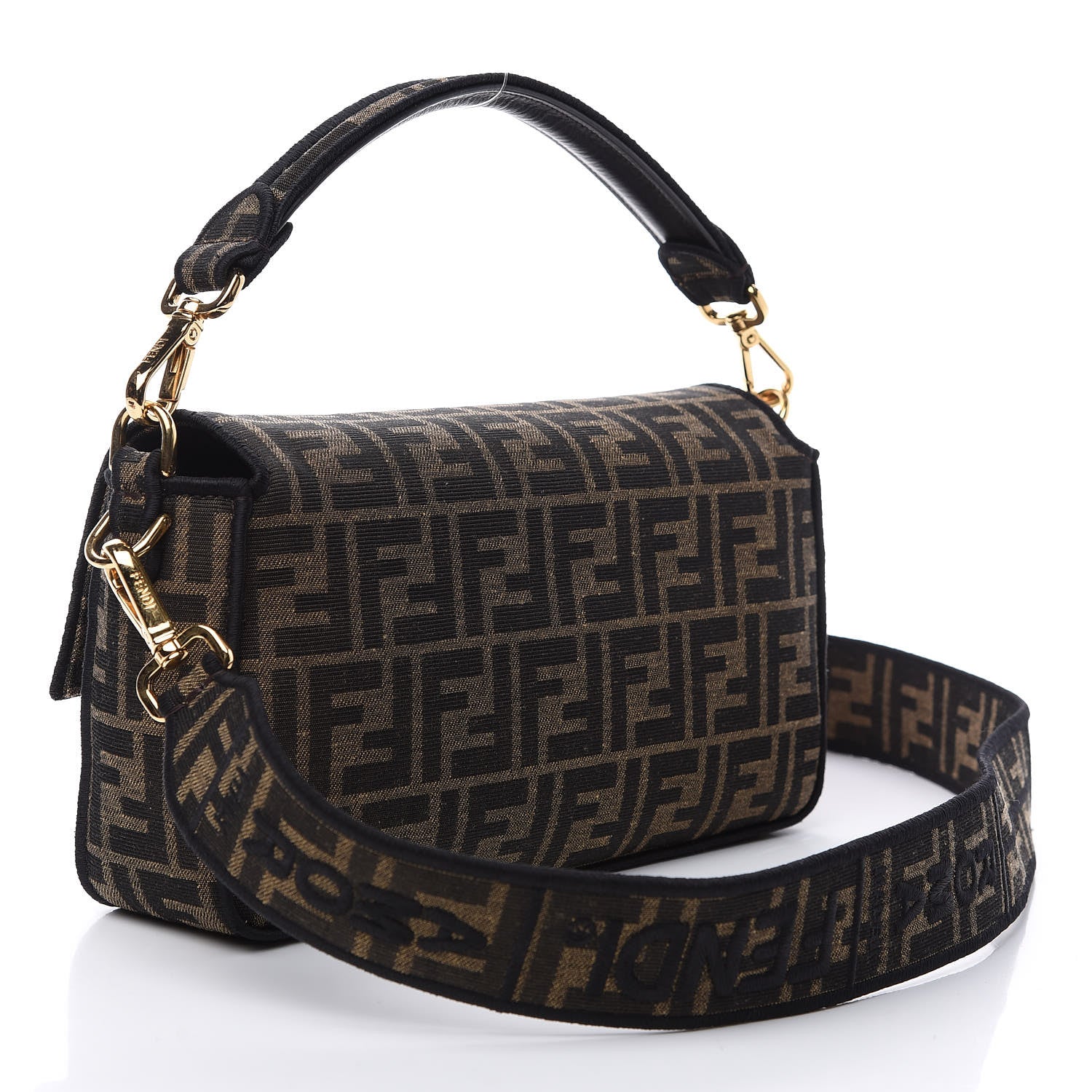 Fendi Fabric Jacquard FF 1974 Medium Baguette Tobacco Moro Black 2 of 7