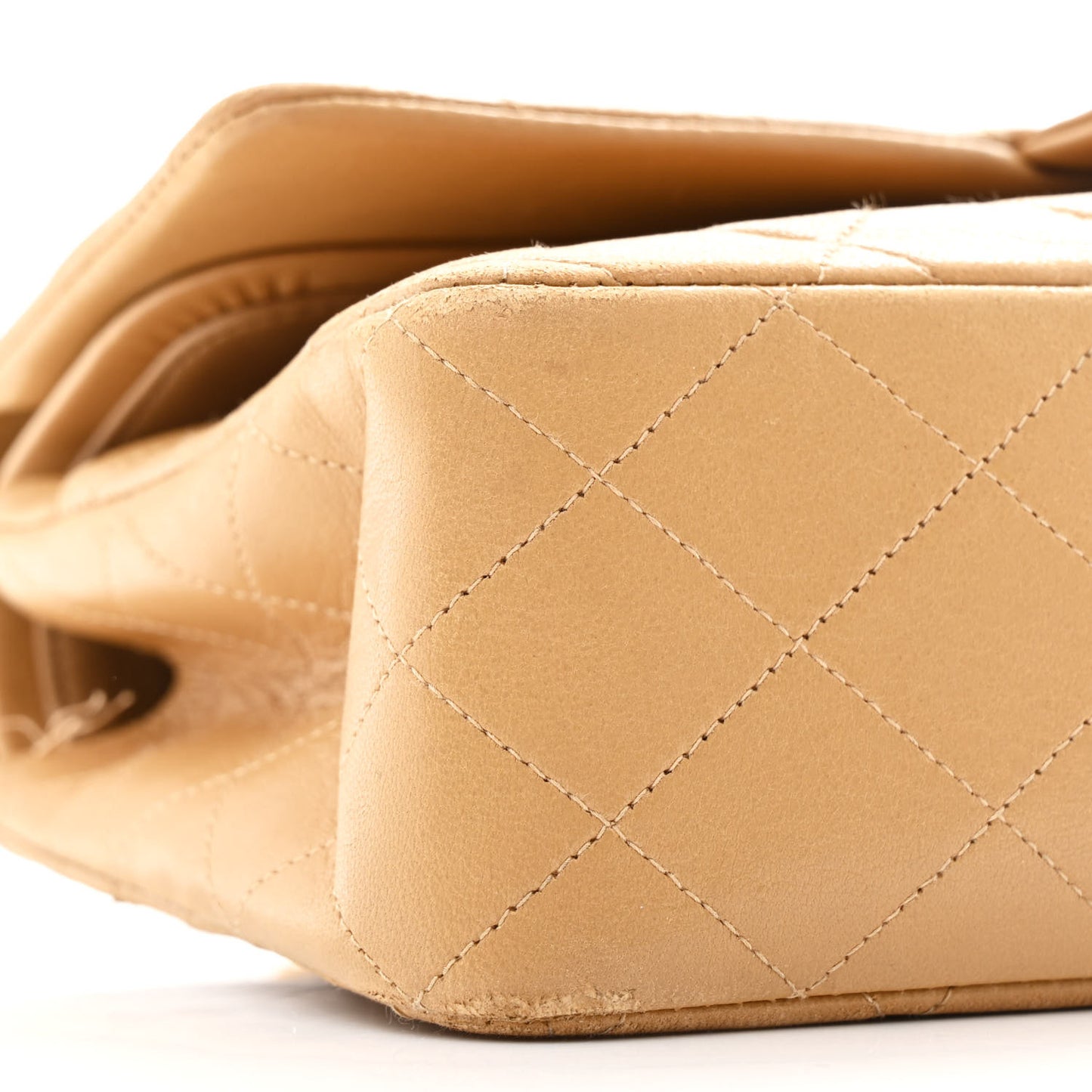 Lambskin Quilted Medium Double Flap Beige