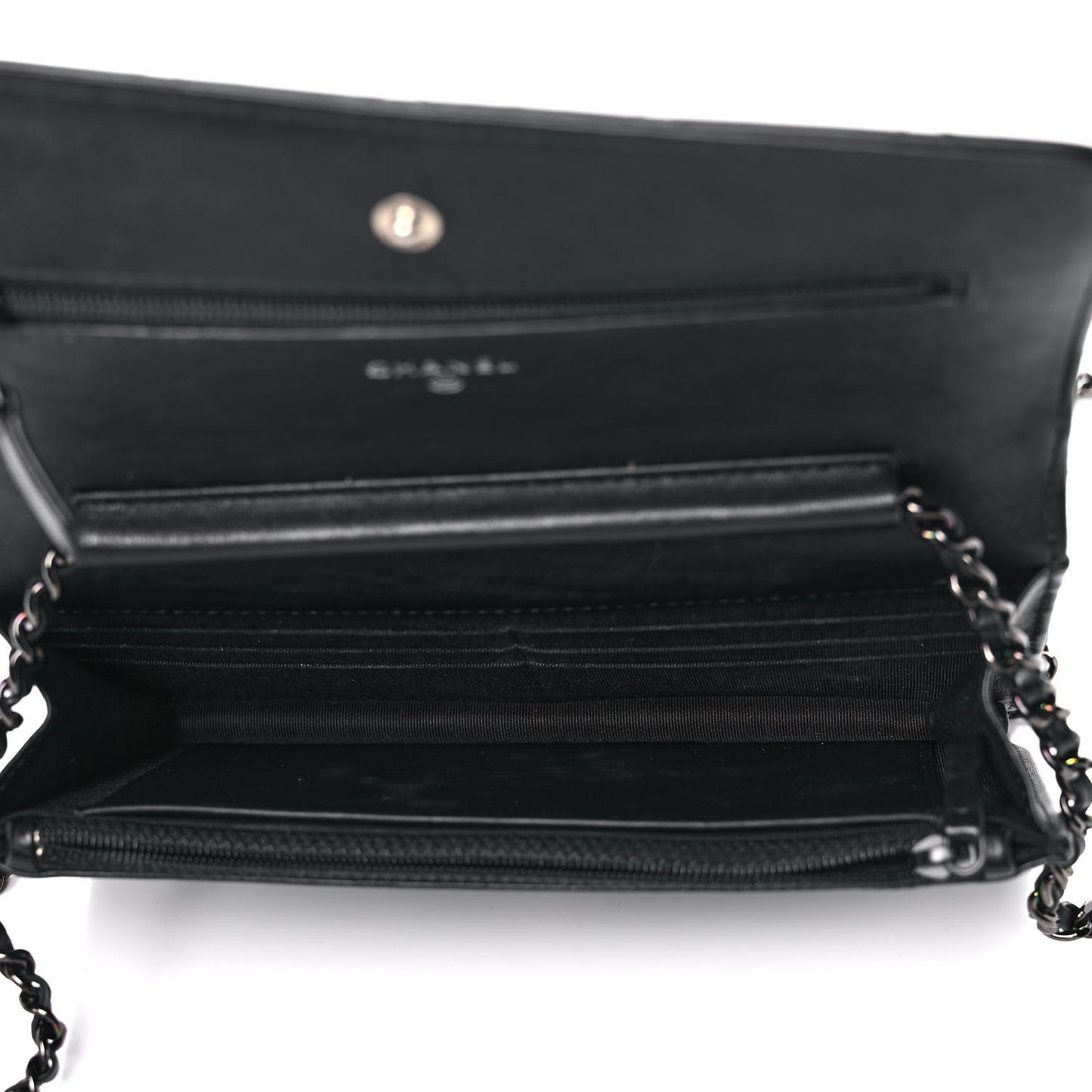 Crumpled Calfskin Quilted Wallet On Chain WOC So Black