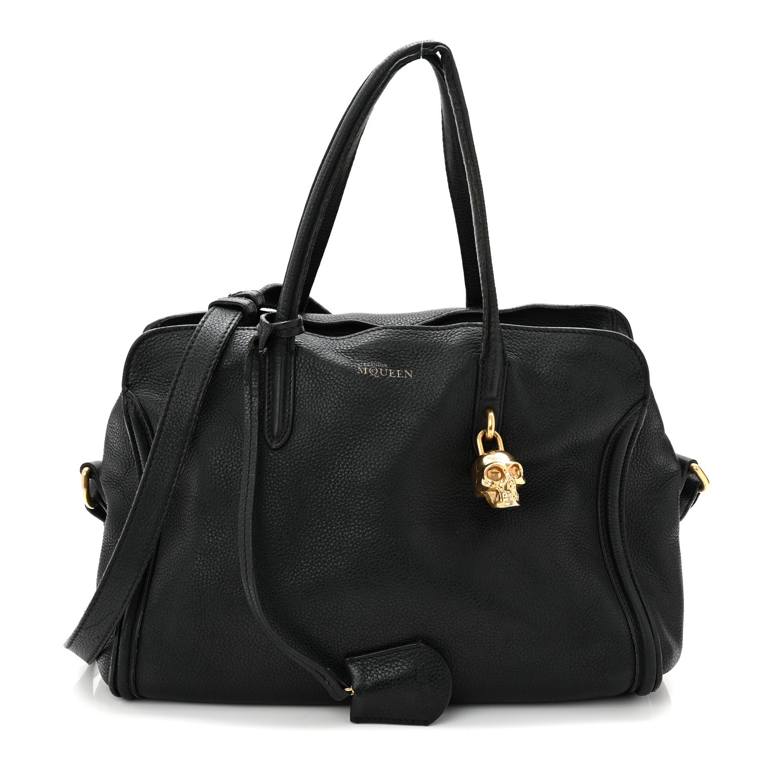 Alexander McQueen Pebbled Calfskin Small Skull Padlock Zip Around Tote Black 1 of 15