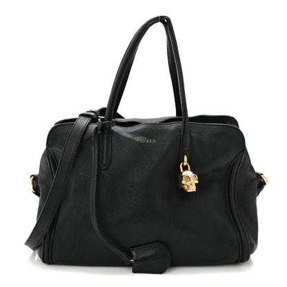 Alexander McQueen Pebbled Calfskin Small Skull Padlock Zip Around Tote Black 1 of 15