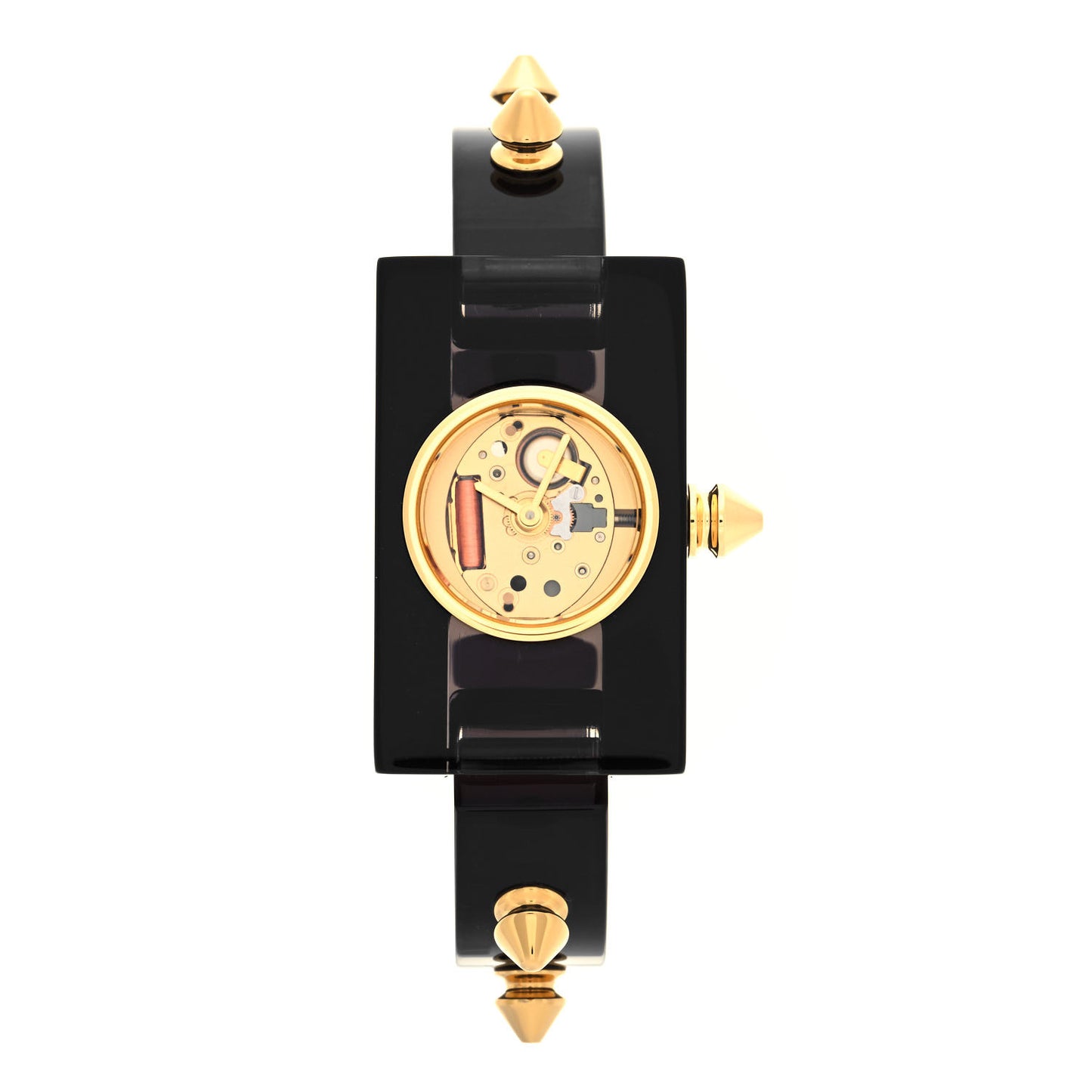 Stainless Steel Plexiglass 24mm Skeleton Stud Quartz Watch Black
