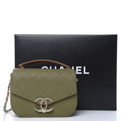 Chanel Grained Calfskin Quilted Small Cuba Top Handle Flap Khaki 12 of 12