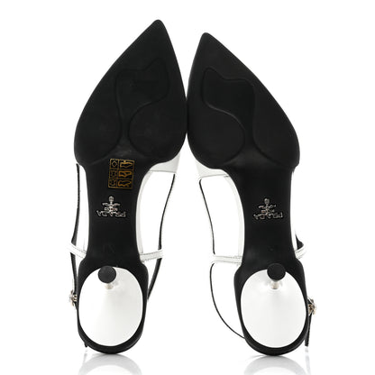 Prada Spazzolato Pointed Toe 55mm Slingback Pumps 38 White 5 of 9