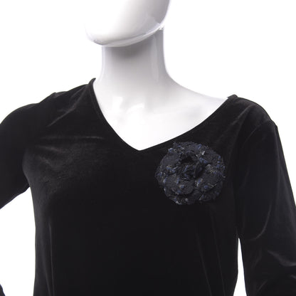 Chanel Tweed Camellia Pin Brooch Navy Blue 2 of 4