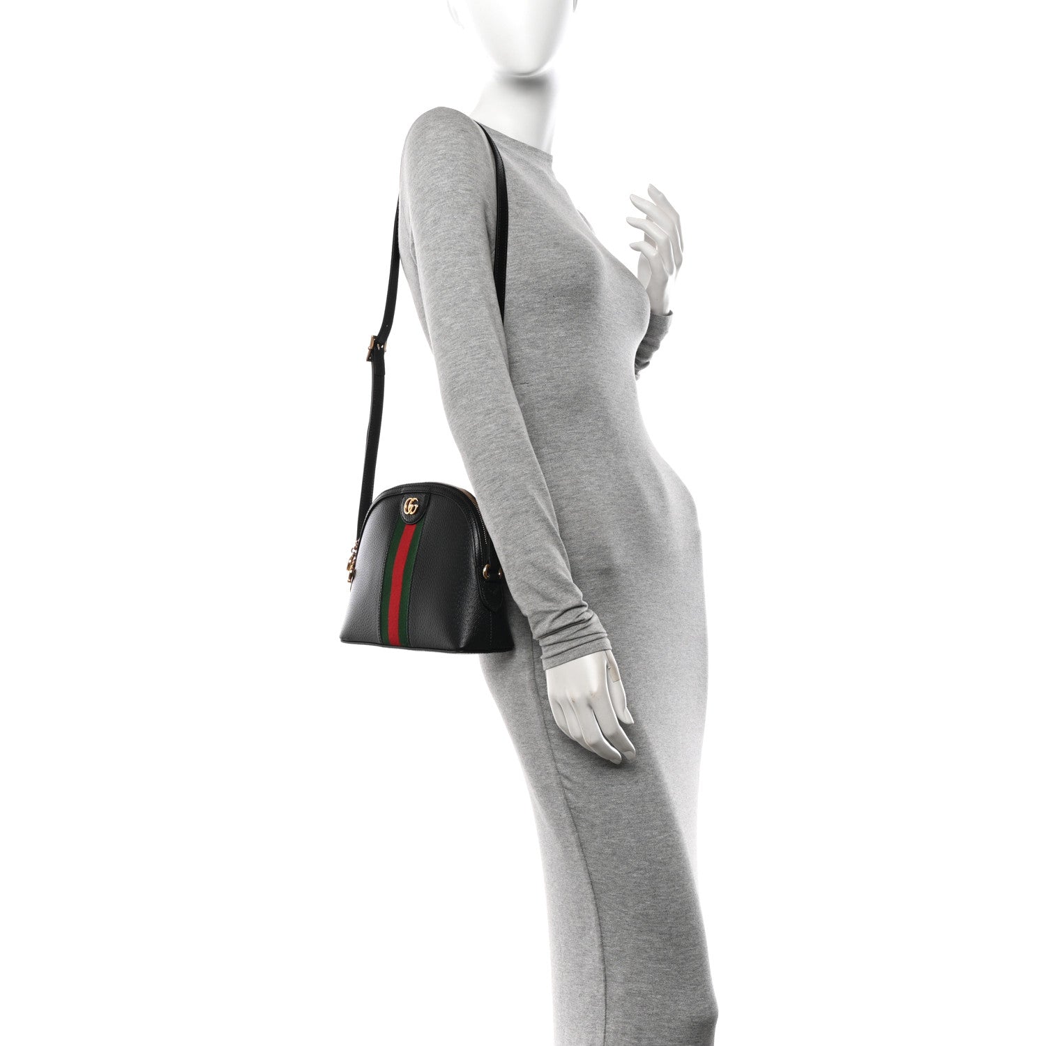 Gucci Calfskin GG Web Small Ophidia Dome Shoulder Bag Black 2 of 11