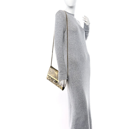 Chanel Cracked Metallic Calfskin Quilted Zip Away Chain Clutch Gold 2 of 11
