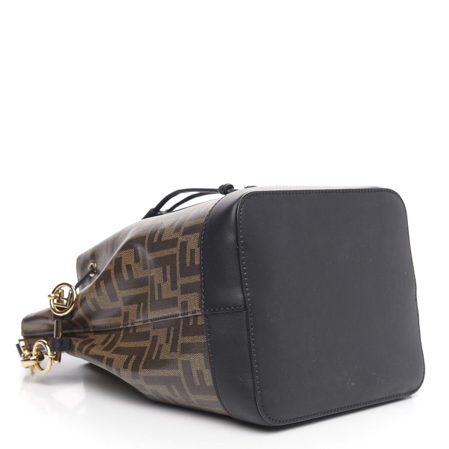 Glazed Fabric Vitello Grace F is Fendi FF 1974 Stamp Patch Grande Mon Tresor Bucket Bag Mogano Panna Black