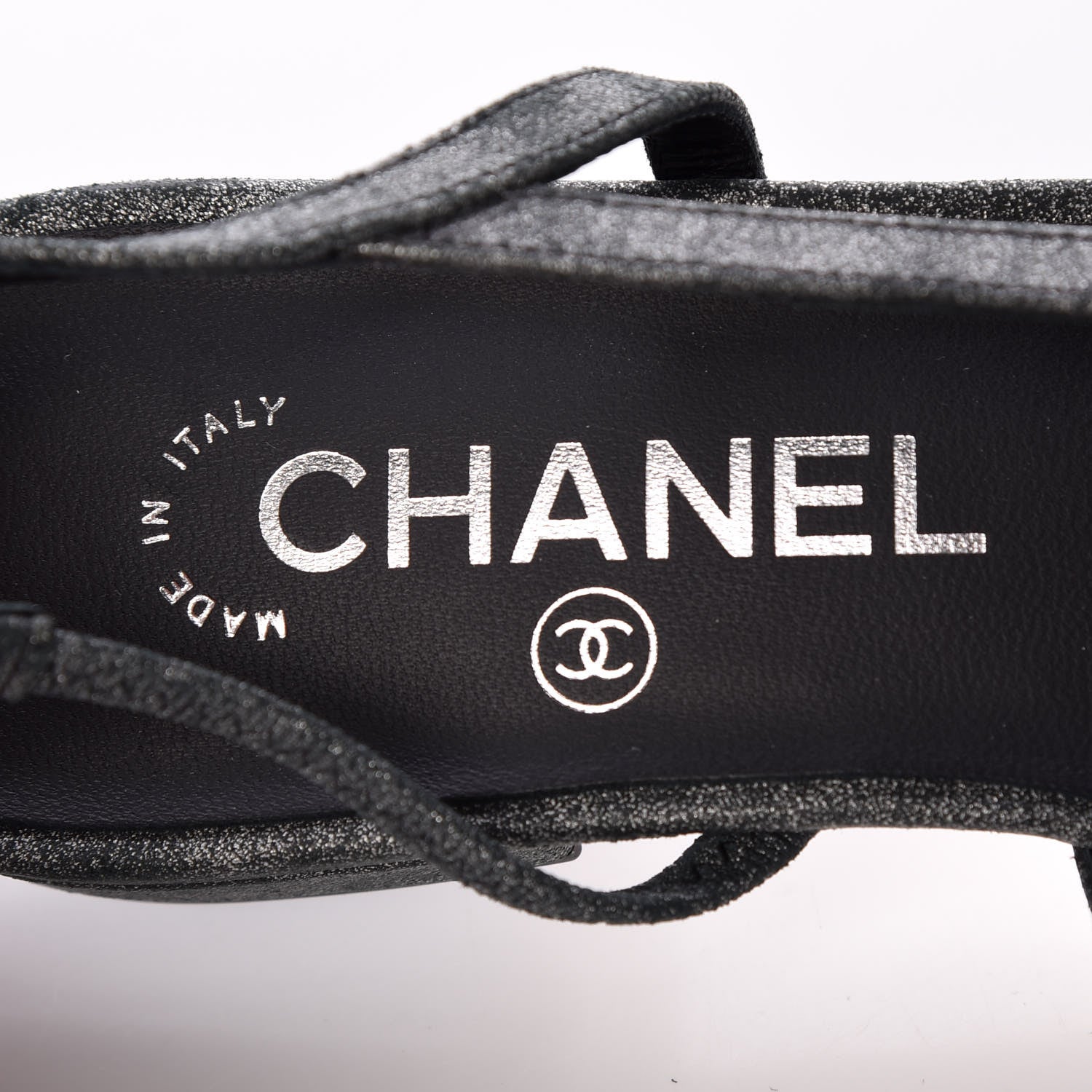 Chanel Metallic Lambskin Grosgrain Cap Toe CC Slingback Flats 37 Black Grey 7 of 10