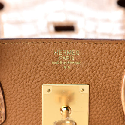 Hermes Togo Shiny Niloticus Crocodile Birkin Touch 30 Caramel Tabac Camel 22 of 34