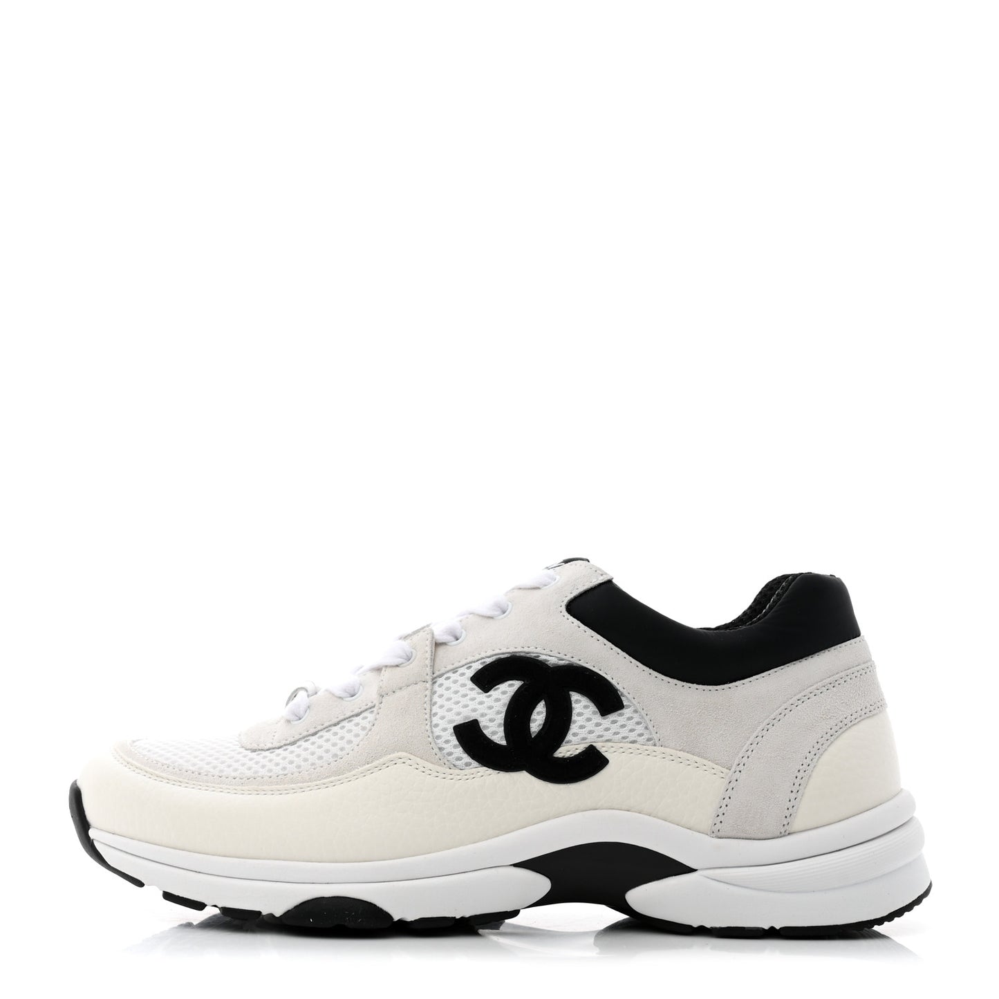 Mesh Suede Calfskin Grained Calfskin Womens CC Sneakers 39.5 White Black