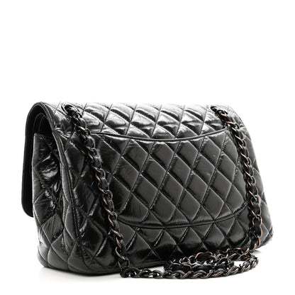 Chanel Shiny Distressed Calfskin Quilted Jumbo Double Flap So Black 3 of 12
