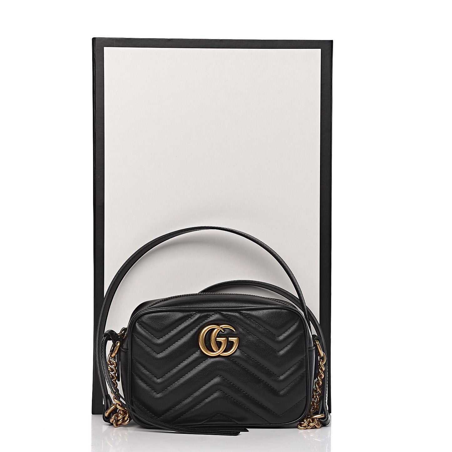 Calfskin Matelasse Mini GG Marmont Chain Shoulder Bag Black