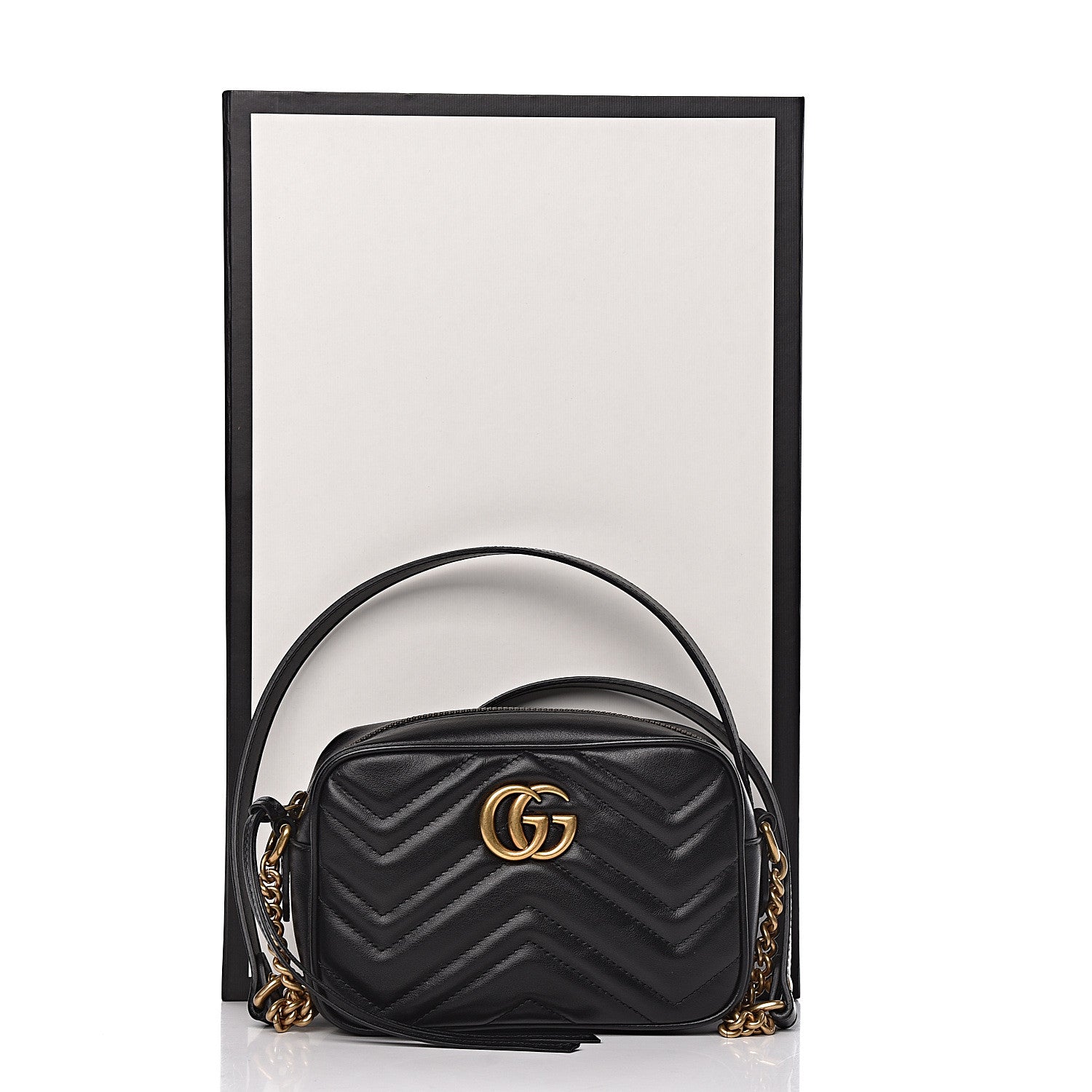 Gucci Calfskin Matelasse Mini GG Marmont Chain Shoulder Bag Black 12 of 12