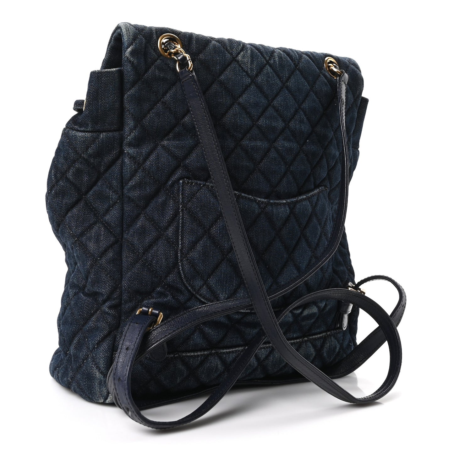 Washed Denim Quilted Large Urban Spirit Backpack Dark Blue