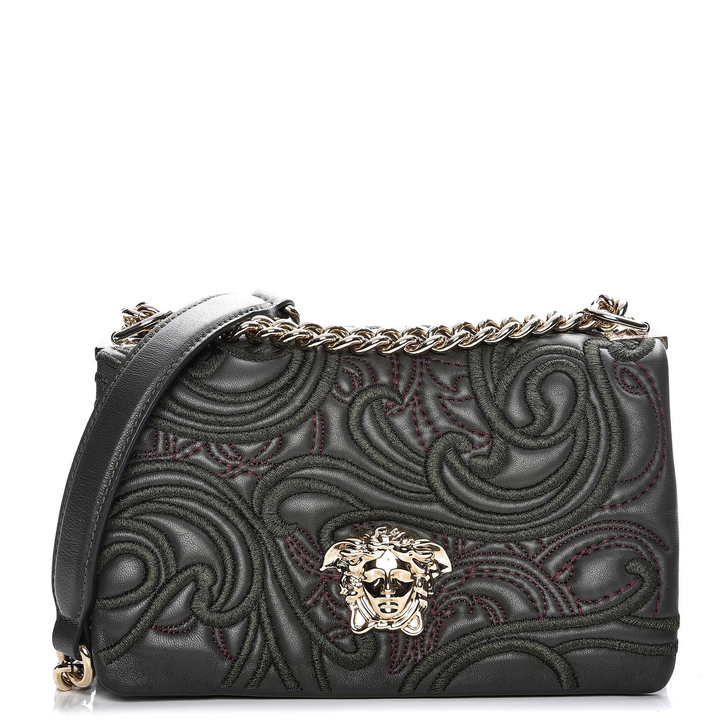 Nappa Embroidered Baroque Palazzo Sultan Shoulder Bag Green