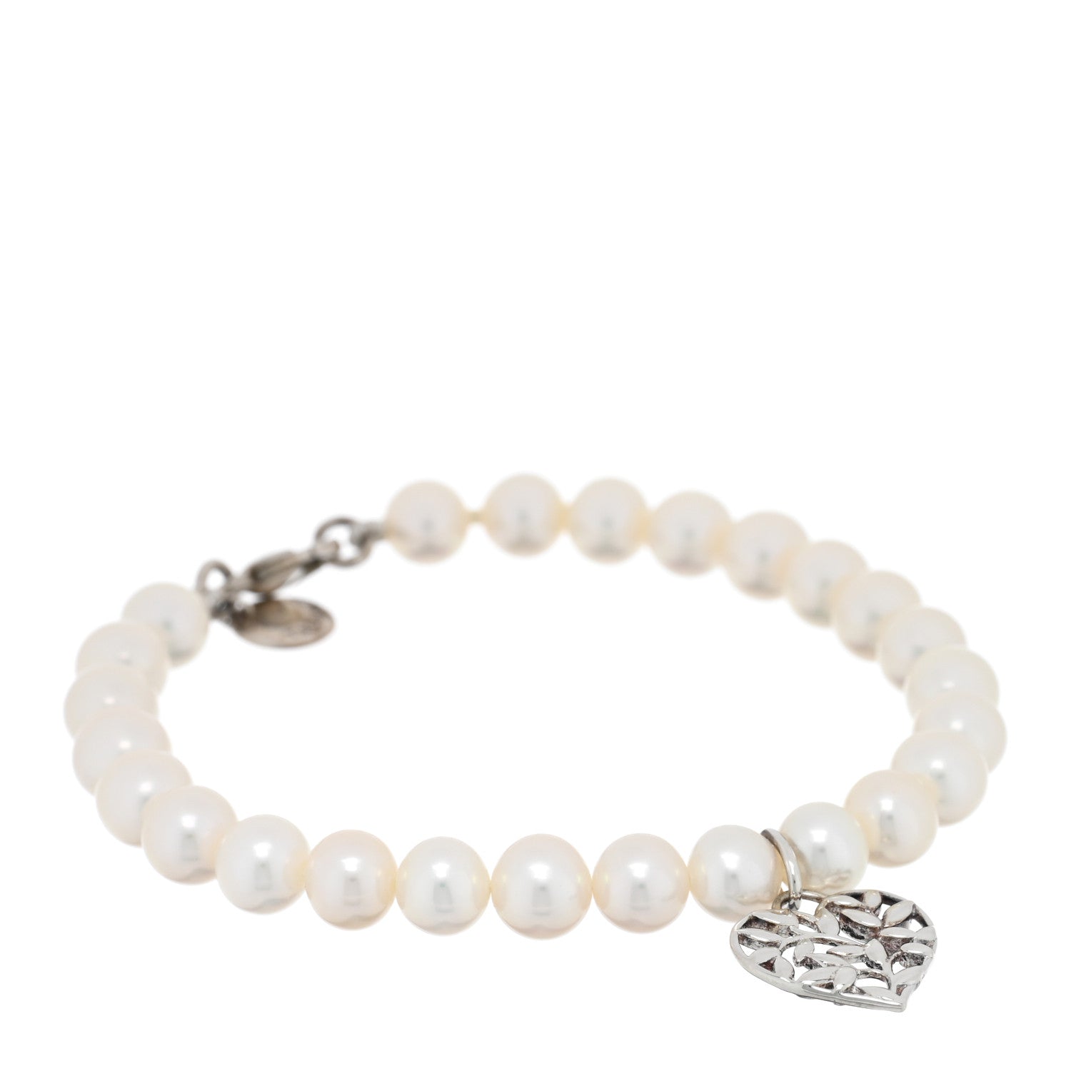 Tiffany Sterling Silver Cultured Pearl Paloma Picasso Olive Leaf Heart Bracelet 1 of 4