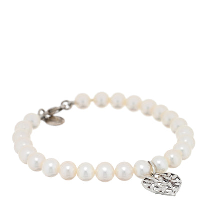 Tiffany Sterling Silver Cultured Pearl Paloma Picasso Olive Leaf Heart Bracelet 1 of 4