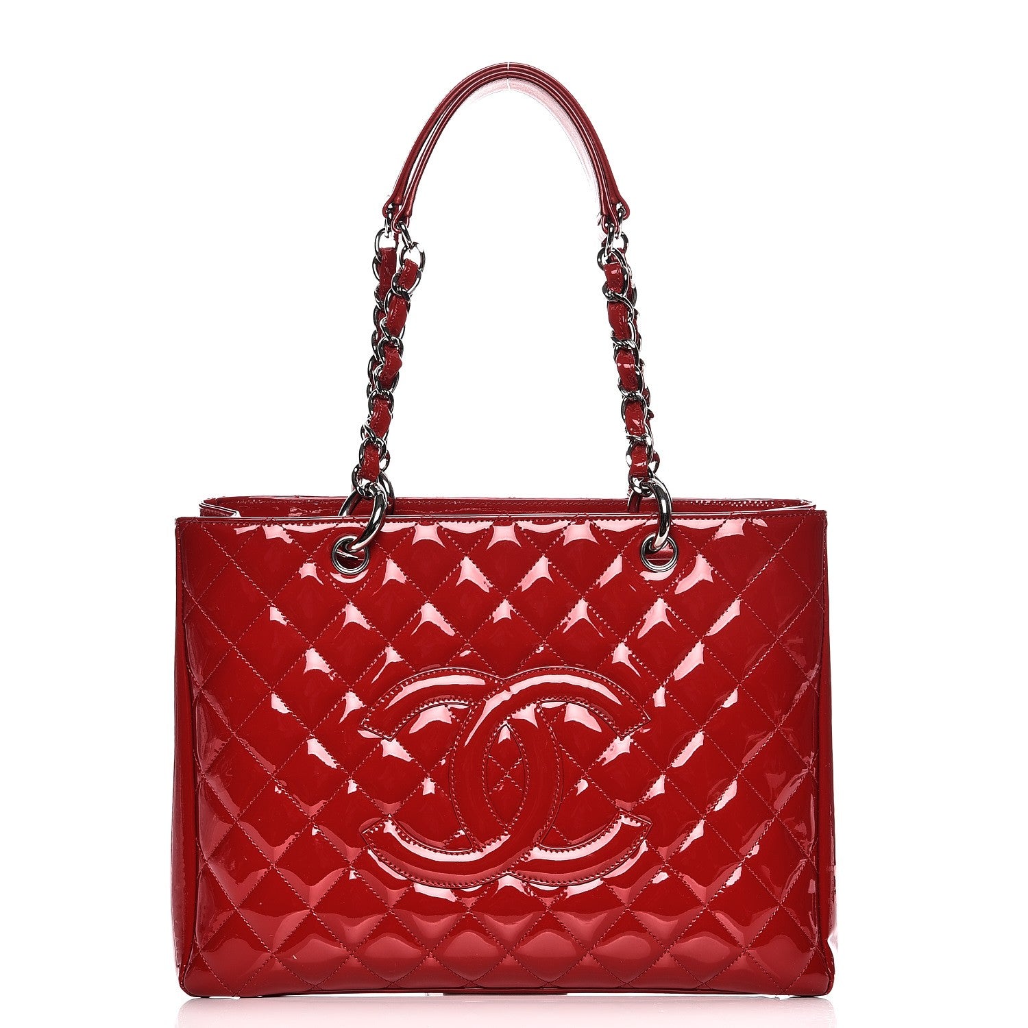 Chanel Patent Quilted Grand Shopping Tote GST Red 1 of 7