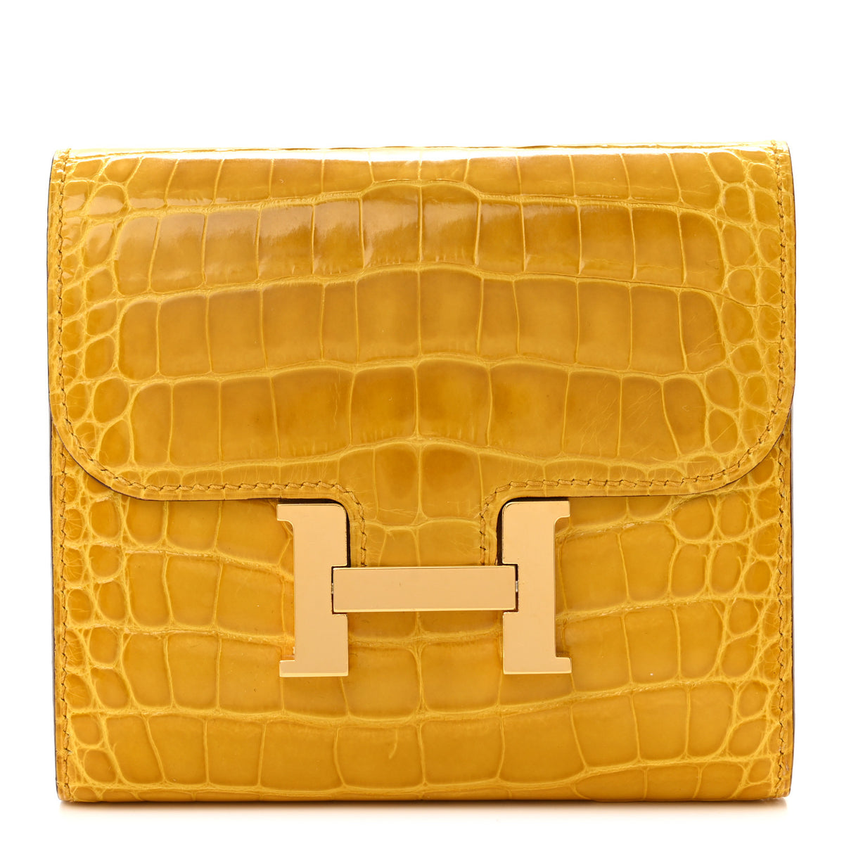 Hermes Shiny Alligator Constance Short Wallet Jaune Ambre 1 of 7