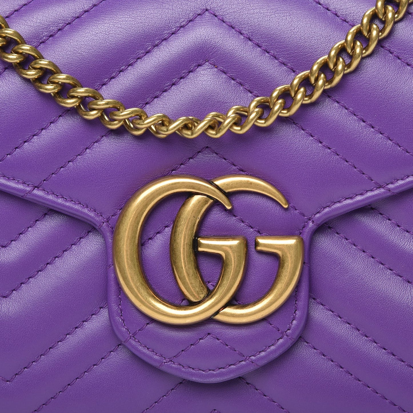 Calfskin Matelasse GG Marmont Chain Wallet Shine Purple