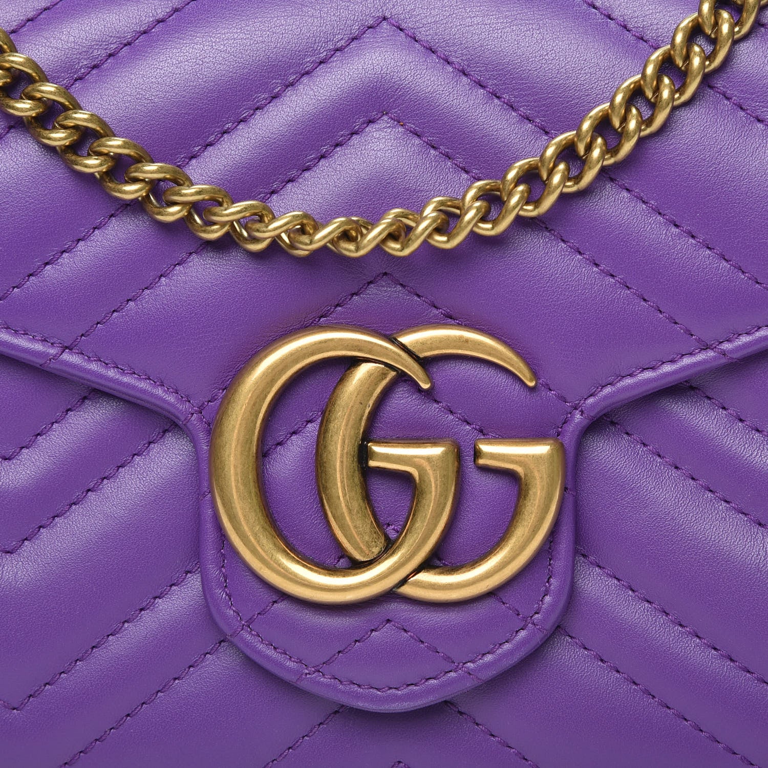 Gucci Calfskin Matelasse GG Marmont Chain Wallet Shine Purple 7 of 7