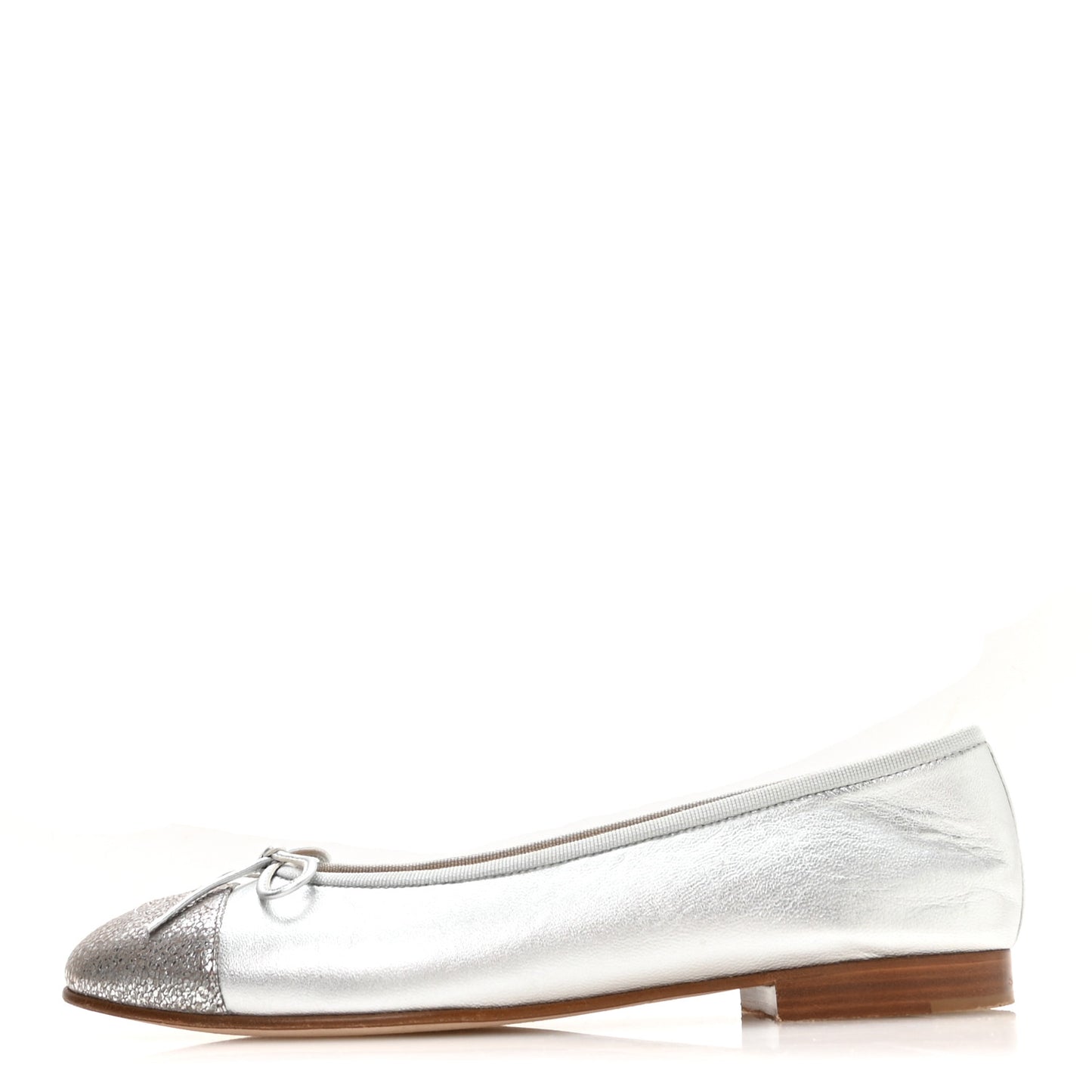 Metallic Crackled Lambskin CC Cap Toe Ballerina Flats 39 Silver