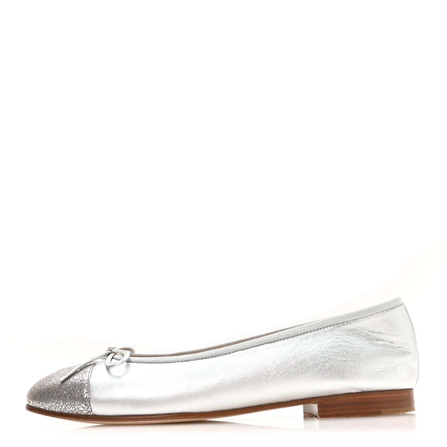 Chanel Metallic Crackled Lambskin CC Cap Toe Ballerina Flats 39 Silver 1 of 8