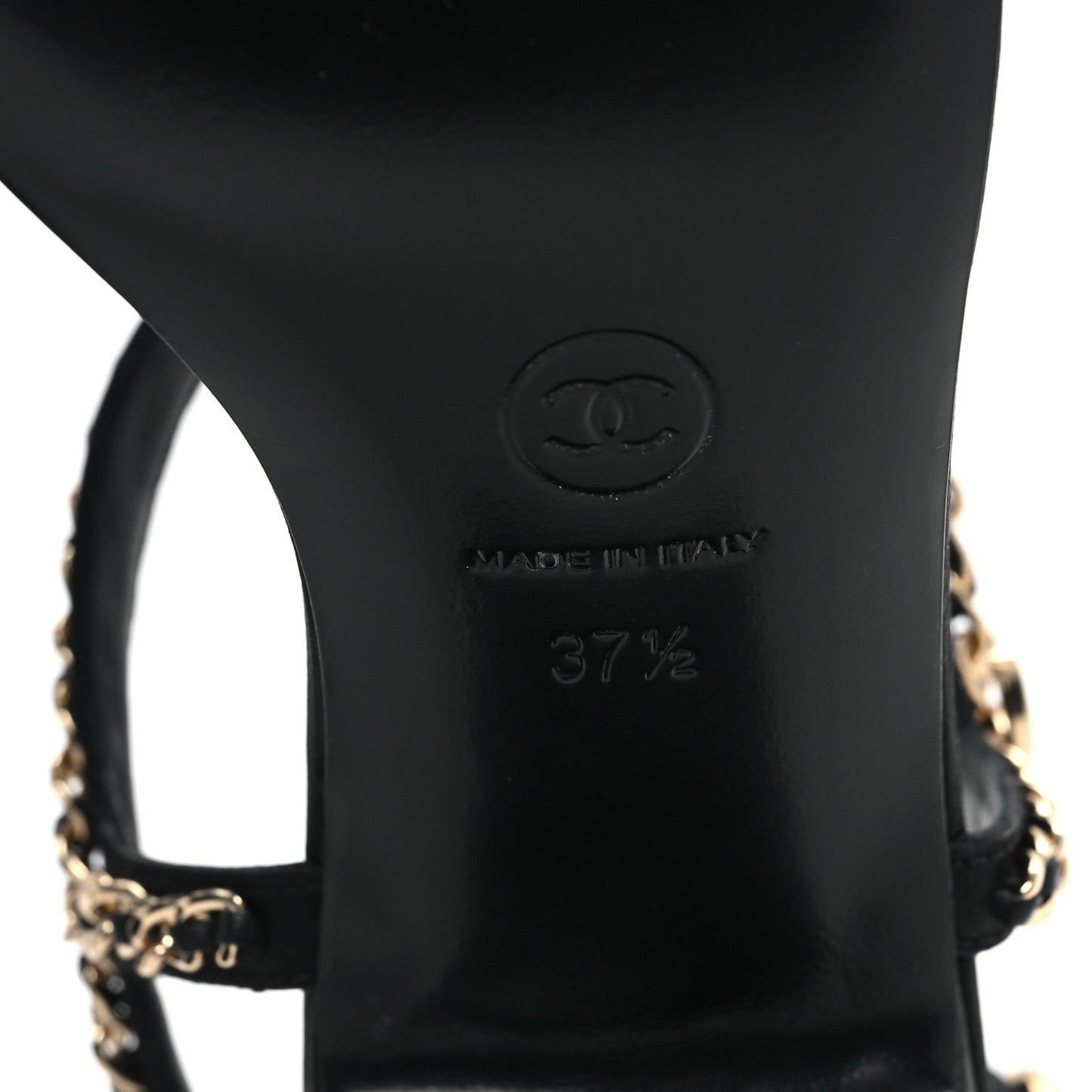 Silk Satin Pearl Chain CC Sandals 37.5 Black