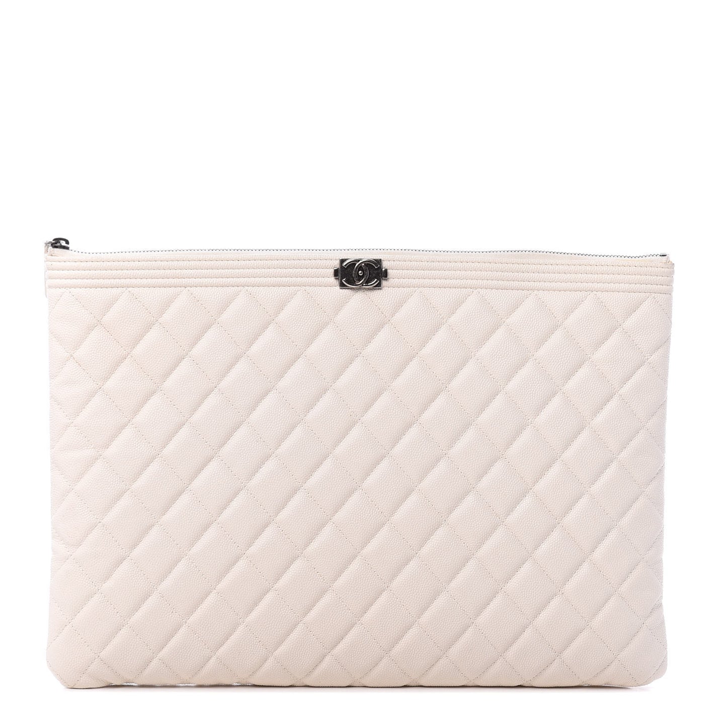Caviar Quilted Large Boy Cosmetic Case White