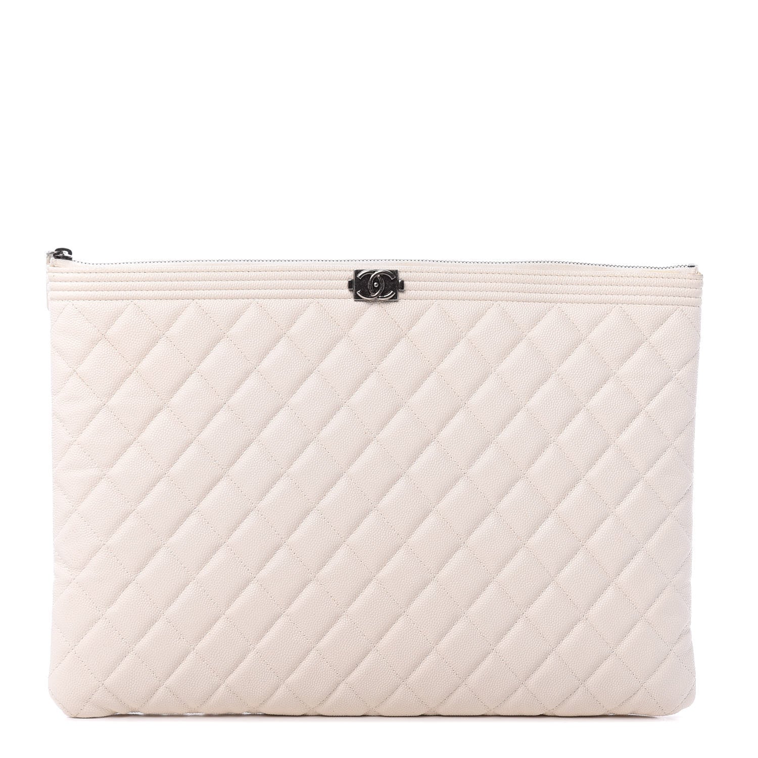Chanel Caviar Quilted Large Boy Cosmetic Case White 1 of 10