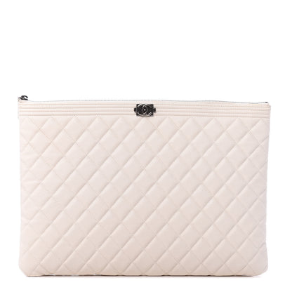 Chanel Caviar Quilted Large Boy Cosmetic Case White 1 of 10