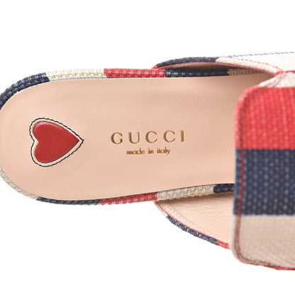 Gucci Canvas Sylvie Stripe Womens Princetown Slippers 38 Mystic White Hibiscus Red Maritime 7 of 8