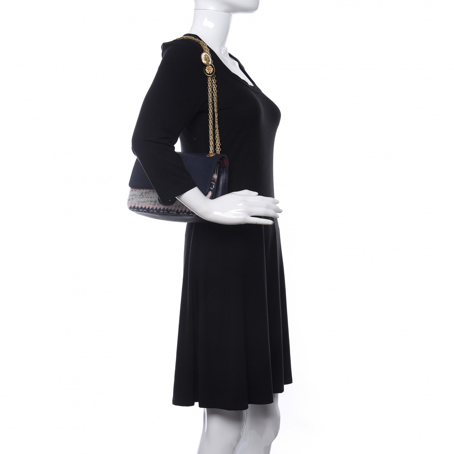 Chanel Smooth Calfskin Knit Nude 2.55 Reissue 225 Flap Navy 2 of 10