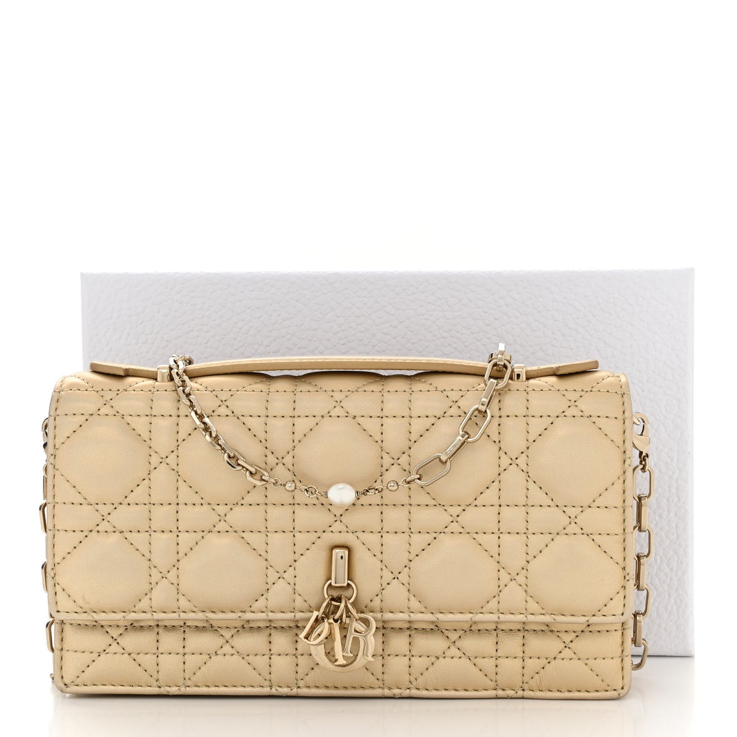 Iridescent Metallic Lambskin Cannage Mini My Dior Top Handle Clutch Gold