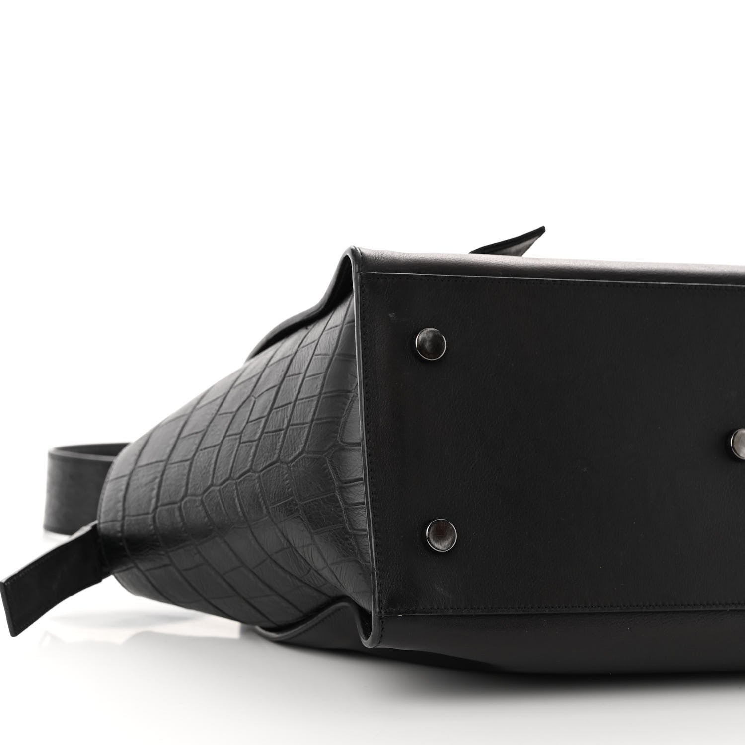 Saint Laurent Smooth Calfskin Crocodile Embossed Small Monogram Downtown Cabas Black 8 of 10