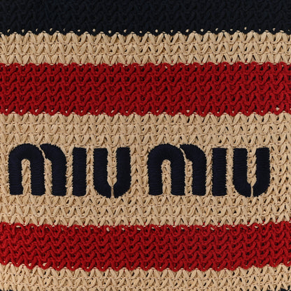 Miu Miu Raffia Crochet Stripe Tote Natural Blue 7 of 10