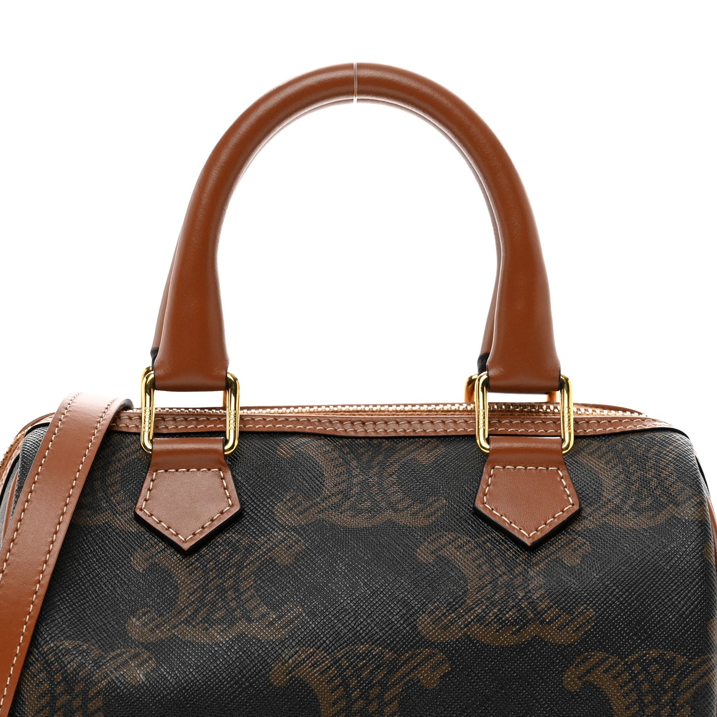 Triomphe Canvas XL Calfskin Small Boston Bag Tan